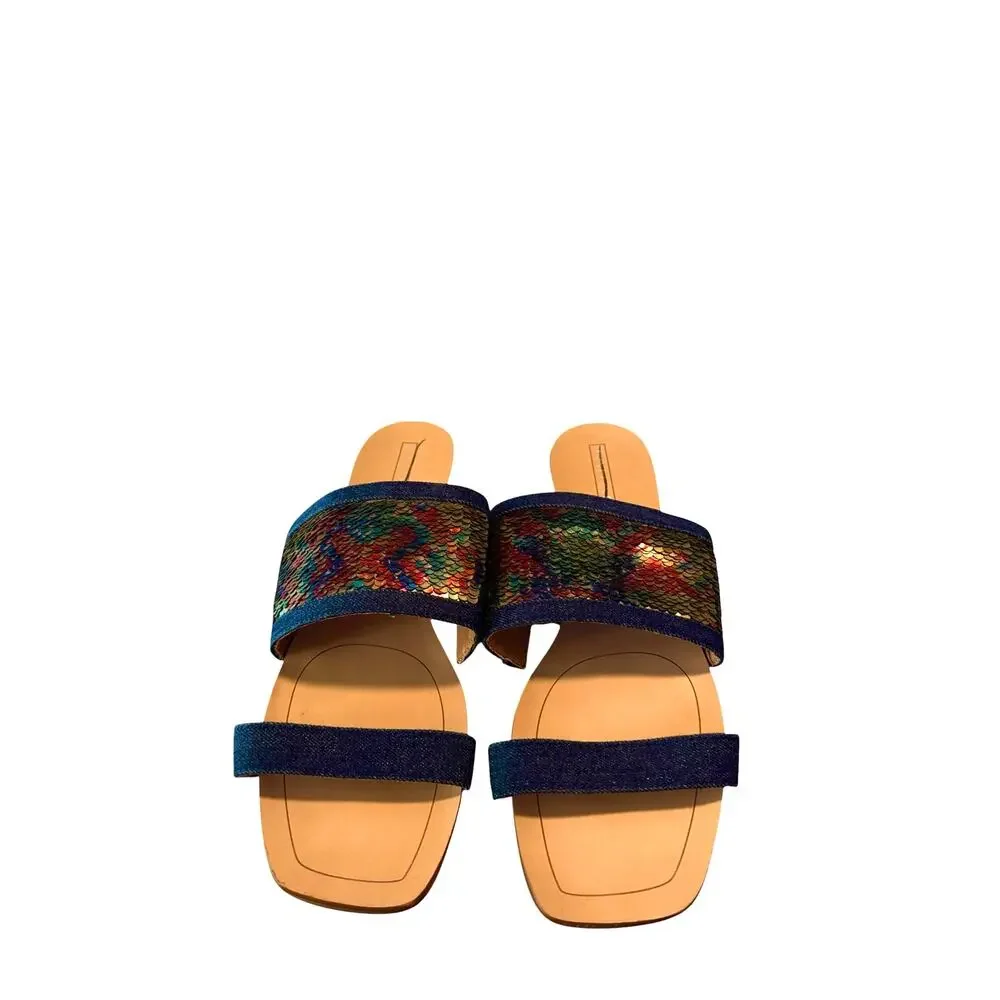 Tahari Fern Sandals Size 8 Metallic Scale Slide Flat Sandals Boho Resort